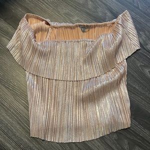 Pink and silver metallic off the shoulder blouse